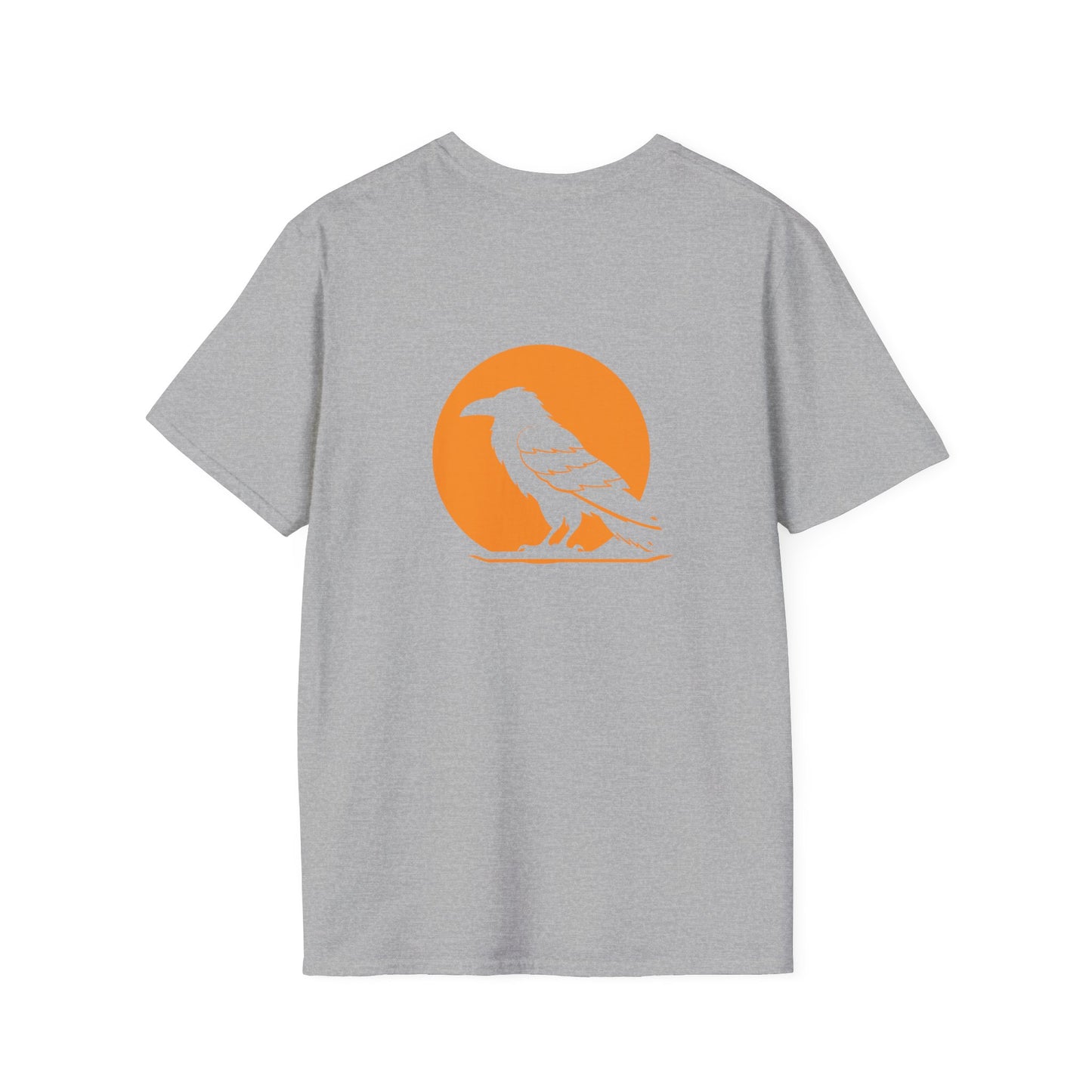 Back of Stoic Raven unisex T-shirt in grey  – Printed in Canada – Northern Supply Co.