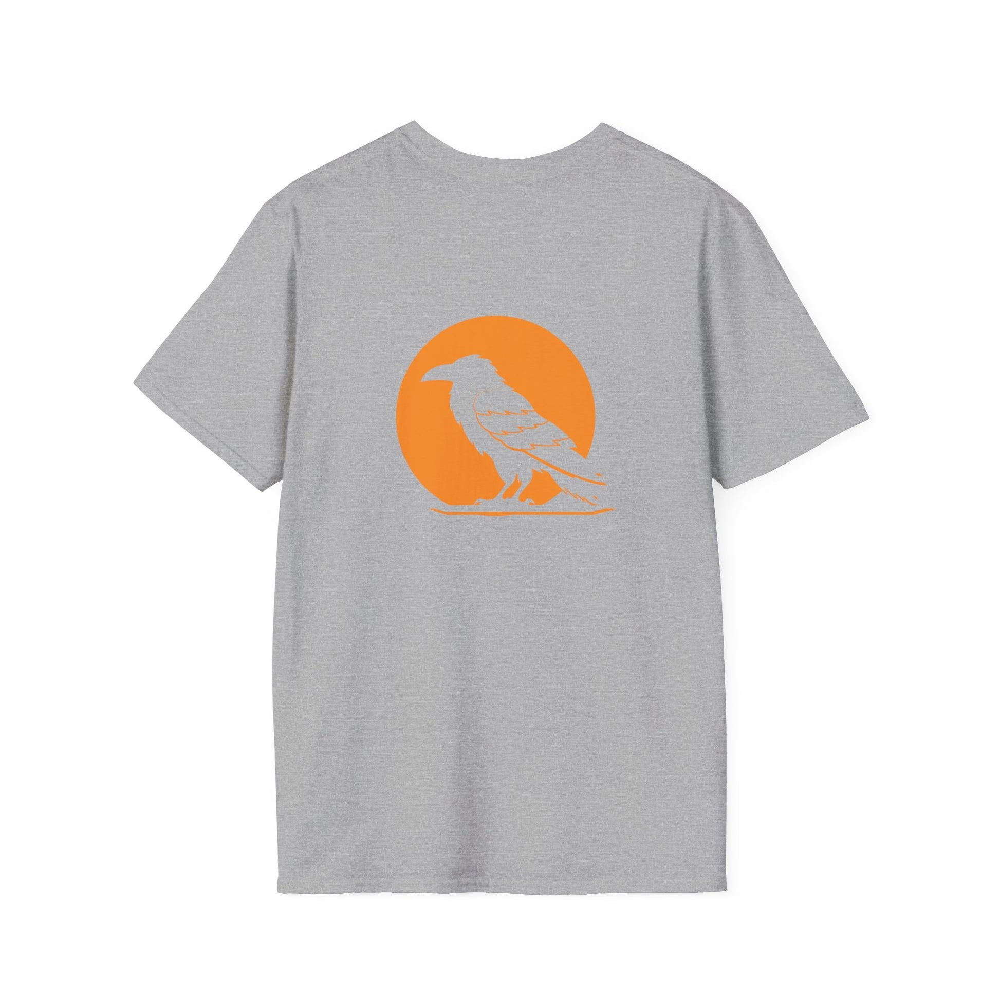Back of Stoic Raven unisex T-shirt in grey  – Printed in Canada – Northern Supply Co.