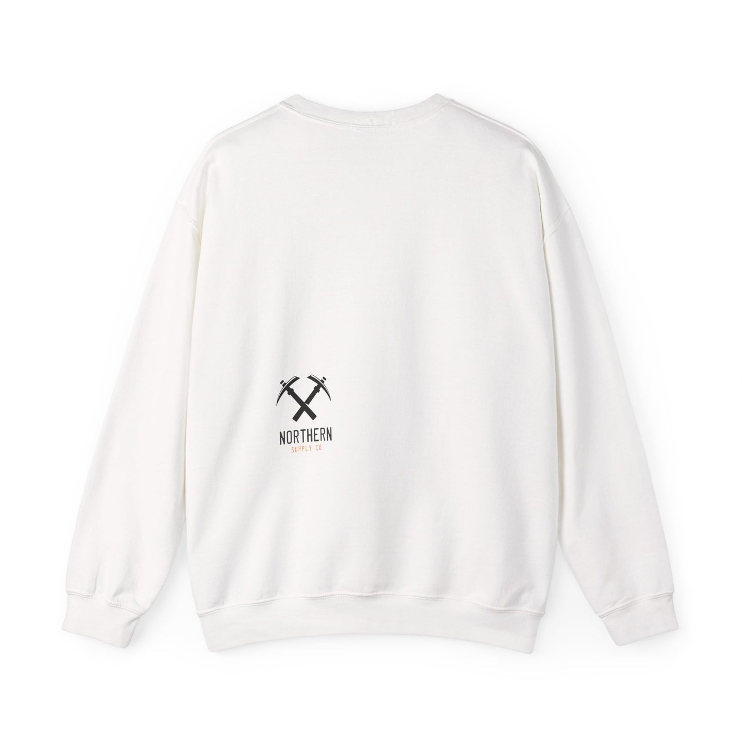 Back of Miners Cap crewneck sweatshirt in white – Northern Supply Co.