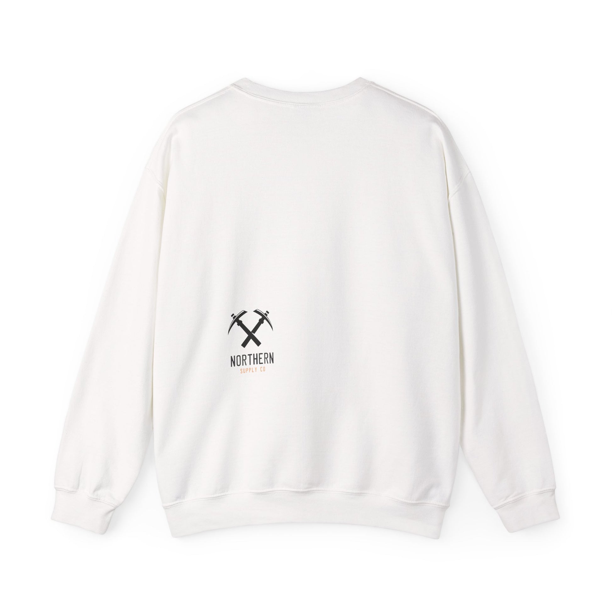 Back of Miners Cap crewneck sweatshirt in white – Northern Supply Co.